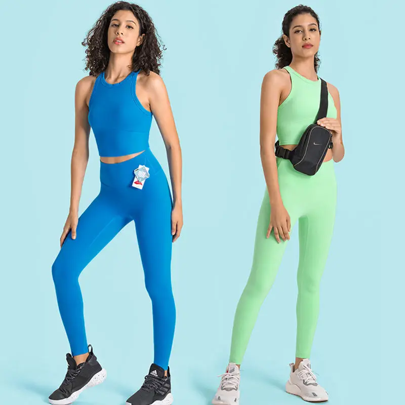 Custom Logo High Quality Lycra Spandex Fabric Gym Fitness Yoga Set Women Workout Sports Clothing Bra And Leggings 2 Piece Set