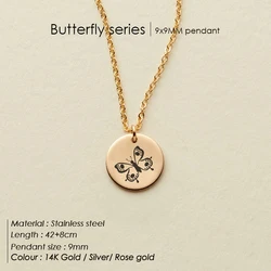 316L surgical stainless steel 14K Gold Plated Cute Minimalist Jewelry Butterfly Necklace Pendant For Women Girls