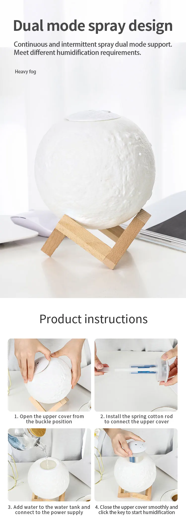 Ultrasonic Cool Mist Humidifier Home Aromatherapy Humidifier With Changing Lights Moon Humidifier