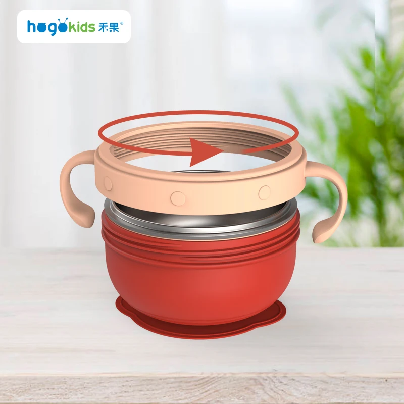 Custom Packaging Stainless Steel Water Injection Heat Preservation  Baby Suction Bowl  Feeding Bowls for Baby