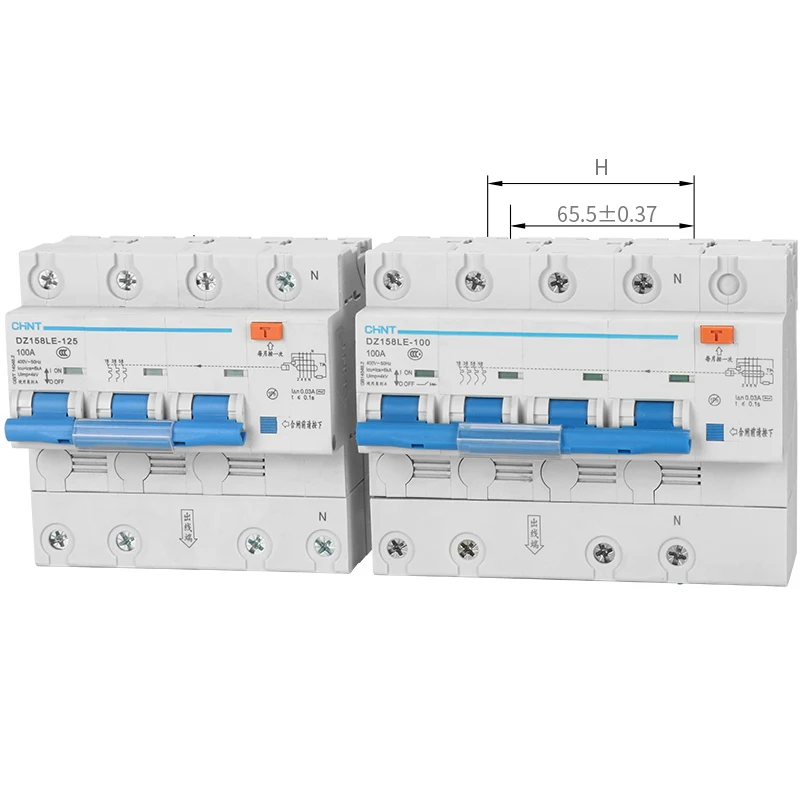 Chint leakage protector DZ158LE-100A/80A high power circuit breaker 1P+N/2P/3P/3P+N/4P mcb circuit breaker