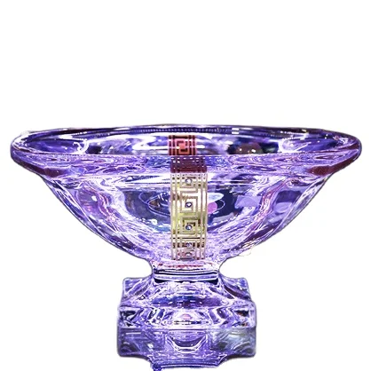 popular design decorated crystal glass fruit bowl, bohemia crystal bowl, glass tableware with color and gold
