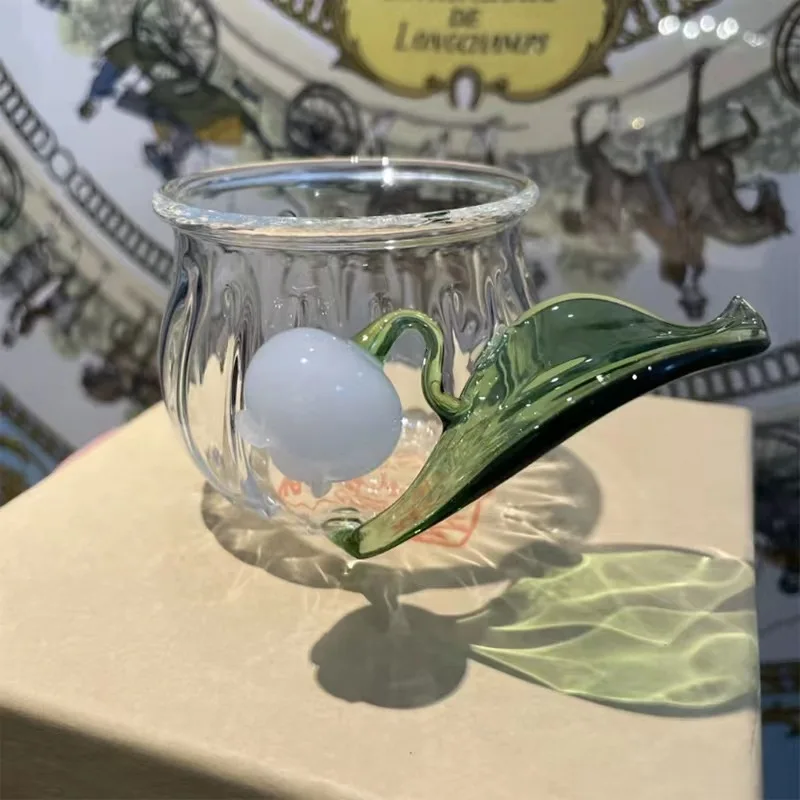 DD3148   Lily Valley Flower Handmade Home Office Glass Milk Coffee 3D Cup Tea Cup Bell Orchid Creative Gift