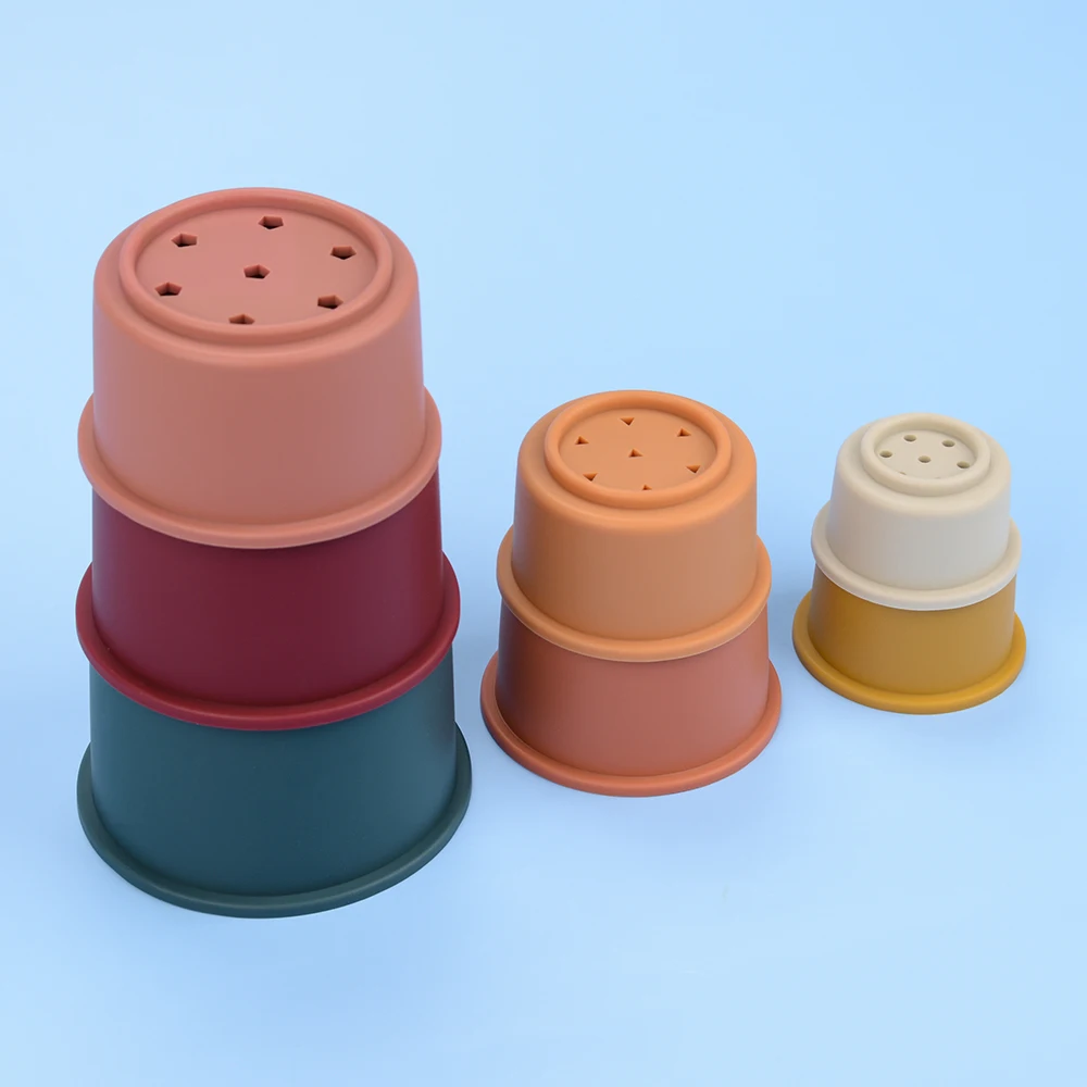 Kids educational Sensory Stacking Toys Silicone Building Blocks Soft Cup Round Triangle Pyramid Star Shape