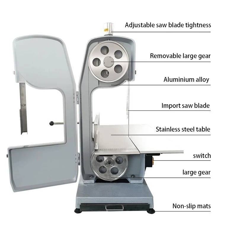 Commercial Electric Meat Band Saw Bone Saw Machine Cutter Heavy Duty Frozen Meat Frozen Fish Steak Cutting Stainless Steel