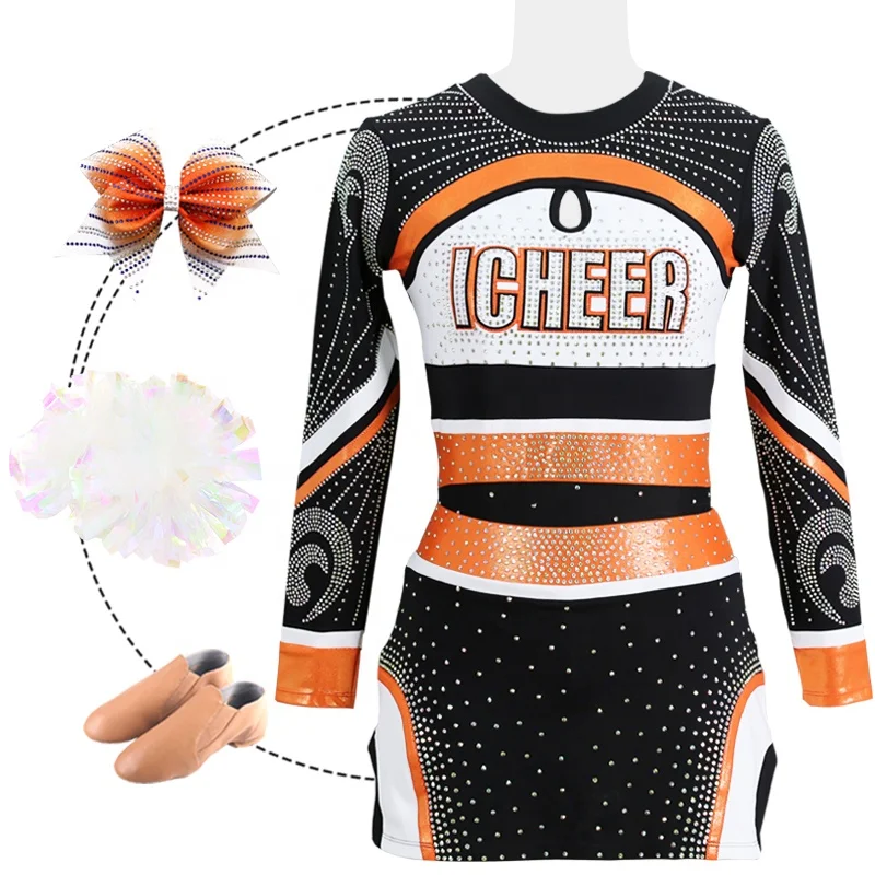 2022 latest desaign long sleeve professional rhinestone custom design wholesale all star cheerleading uniforms