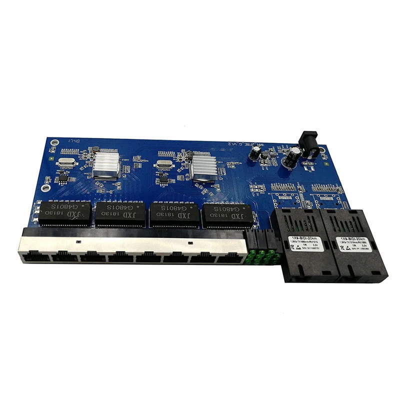 Media Converter Fiber Optical Gigabit Ethernet switch PCBA 8 RJ45 UTP and 2 SC fiber Port 10/100/1000M Board PCB