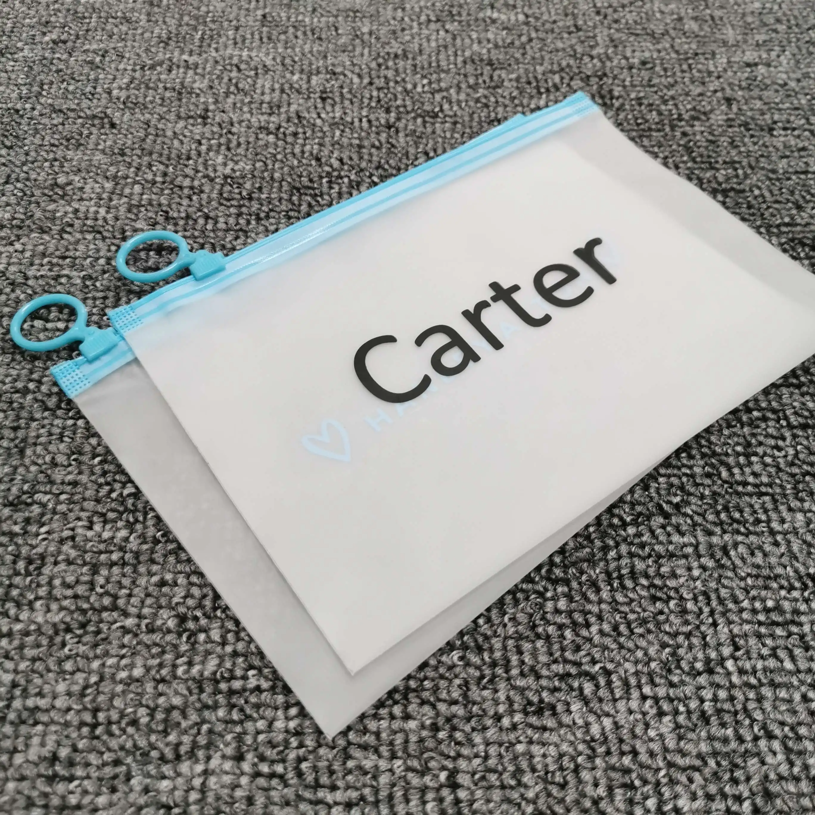 Eva/pe/pvc Ziplock Frosted Underwear Clothing Plastic Zipper Bag With Logo Blue zippered zip pocket With Circle Ring