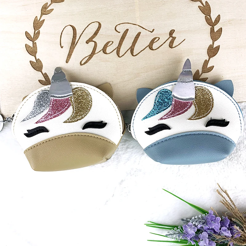custom PU unicorn coin purse credit card leather coin pouch with zipper