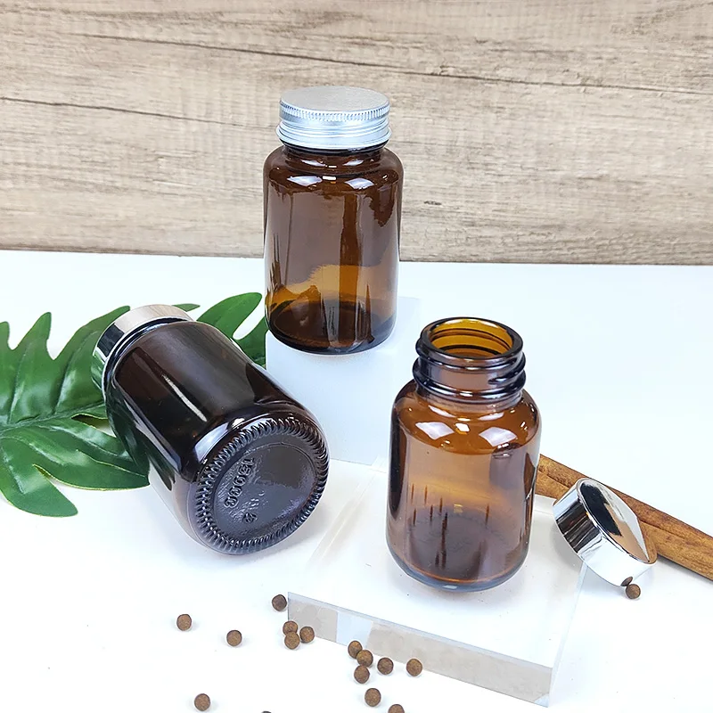 Wide Mouth 100CC 120cc Pill Supplement Capsule Glass Bottle with internal thread Cap 100ml Glass Bottle for Health Product Use