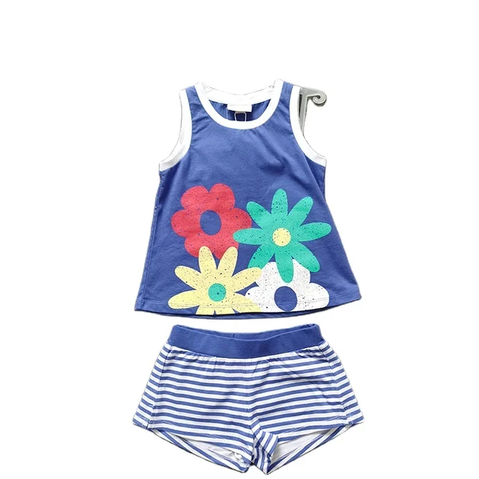 
Girls Clothing 2020 Summer Girls Clothes Sleeveless T-shirt+Shorts Cute Girls Blue White Jersey Suits Sets for 2-16 Years 