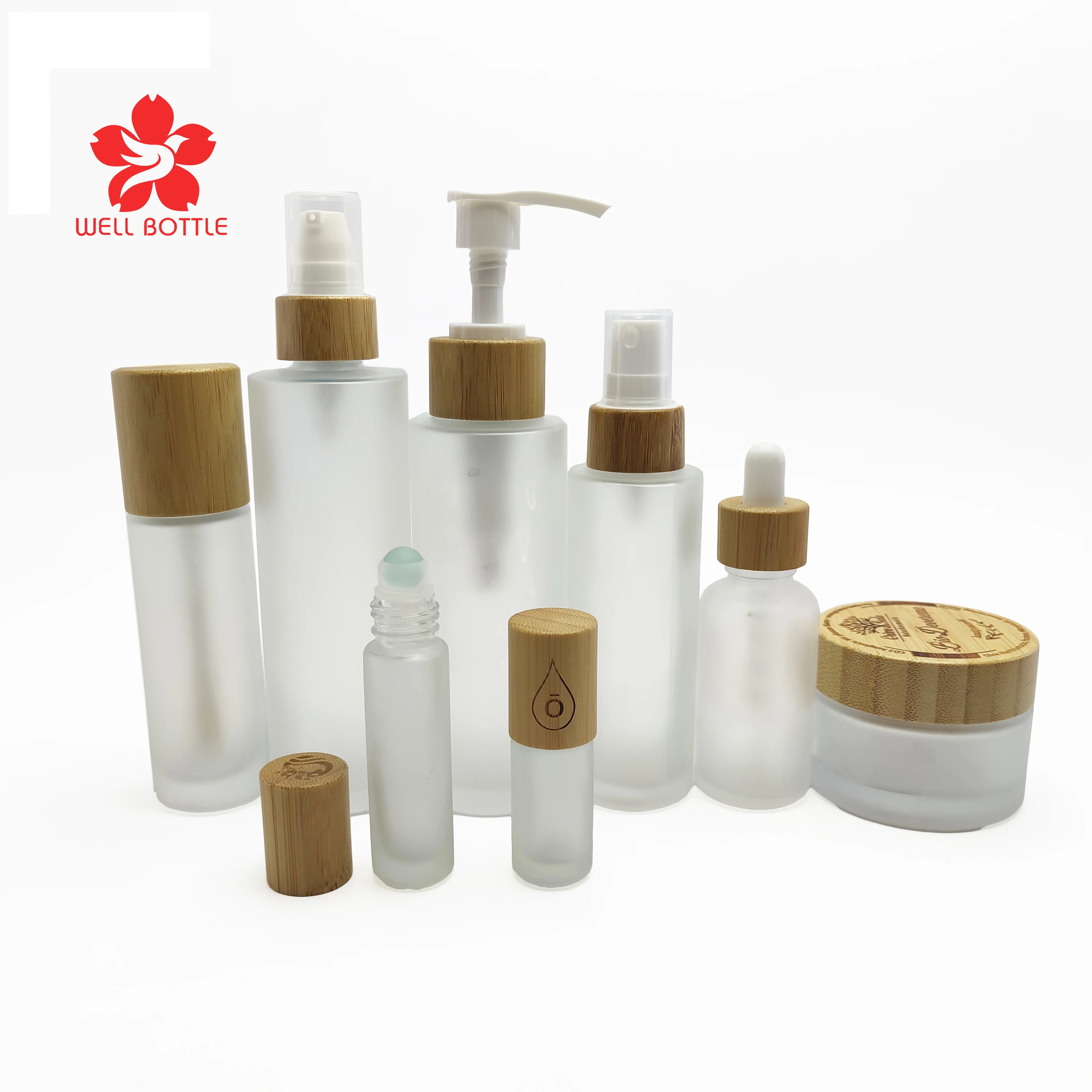 frosted cream glass cosmetic jars wholesale and glass roller bottles essential oil skincare packaging BP001E