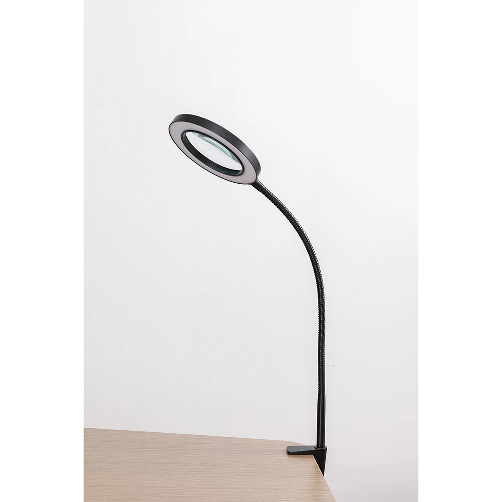 
 Desk Lamp Illuminated Magnifying Glass Loupe Large Lens Reading Magnifier with Led Light Black  