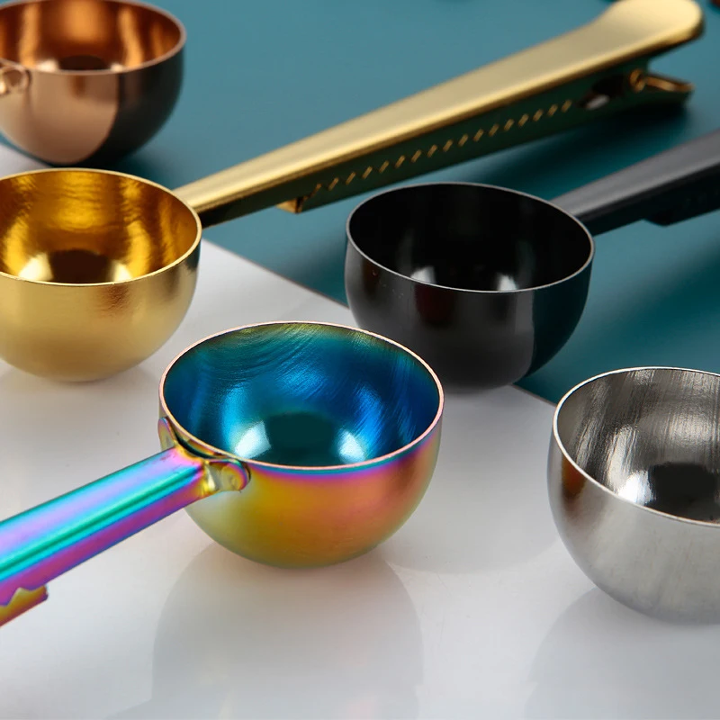 Stainless Steel Coffee Measuring Spoon Scoop With Integrated Seal Bag Clip