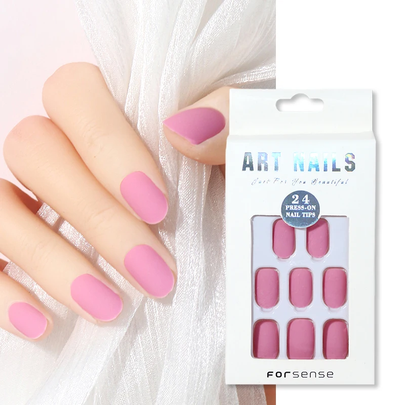 hot pink press on nails matt fake nails frosted short oval false nails 24 abs private label artificial fingernails wholesale