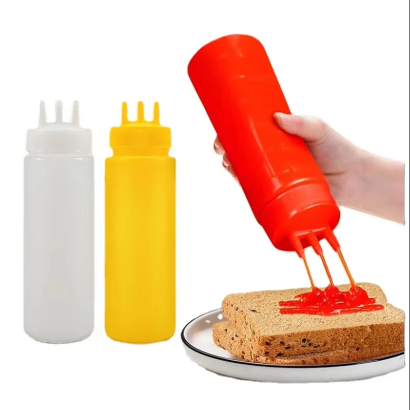 3-Hole Squeeze Bottle for Ketchup Mustard Salad Dressing Seasoning for Family Restaurant Bakery Hotel Supplies
