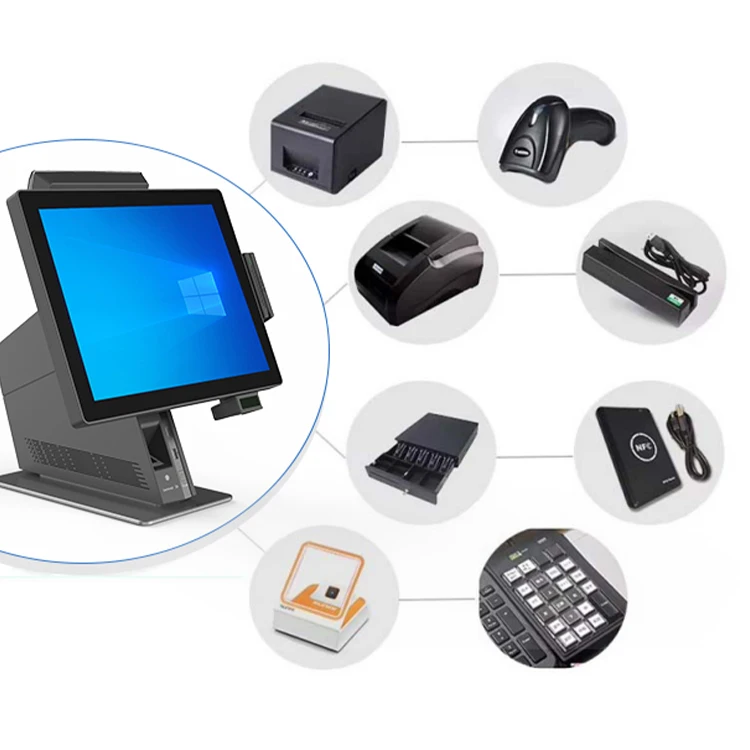LXR100 All in one Touch Screen Desktop Cashier Pos system with fingerprint printer card reader