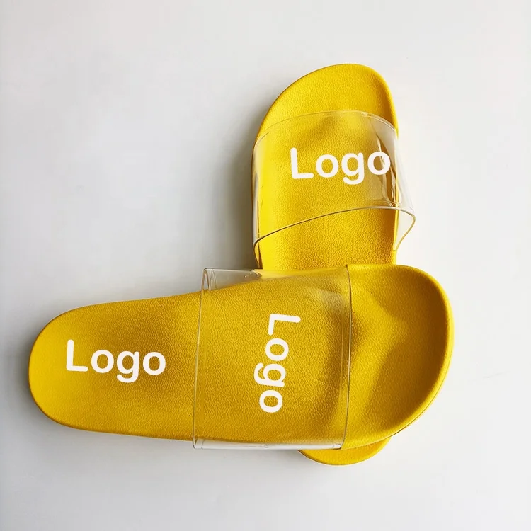 Plus Size Mens Custom Logo Slides Slippers Super Soft 3D Rubber custom logo slides Men Transparent Strap Slides