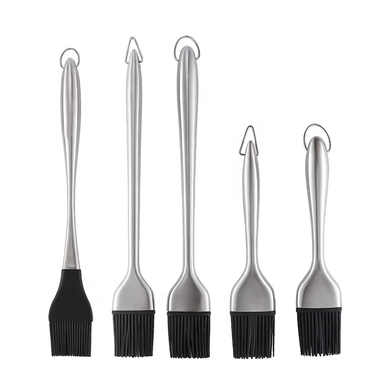 Wholesale Stainless Steel Silicone Basting Brush Heatproof Silicon Brush Oil With Kitchen Cooking Pastry Brush
