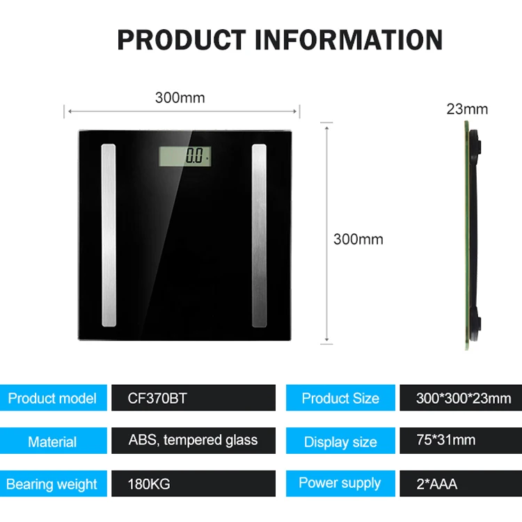 OEM 180KG Digital body Fat Analysis Human Body Weight Scale With Smart App