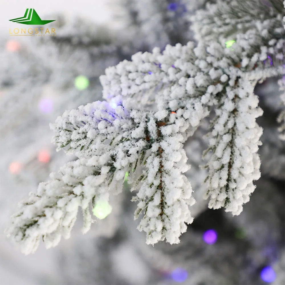 5-10FT PE PVC Mixed Material Prelit Snow Flocked Artificial Christmas Tree for Home and Outdoor Decoration