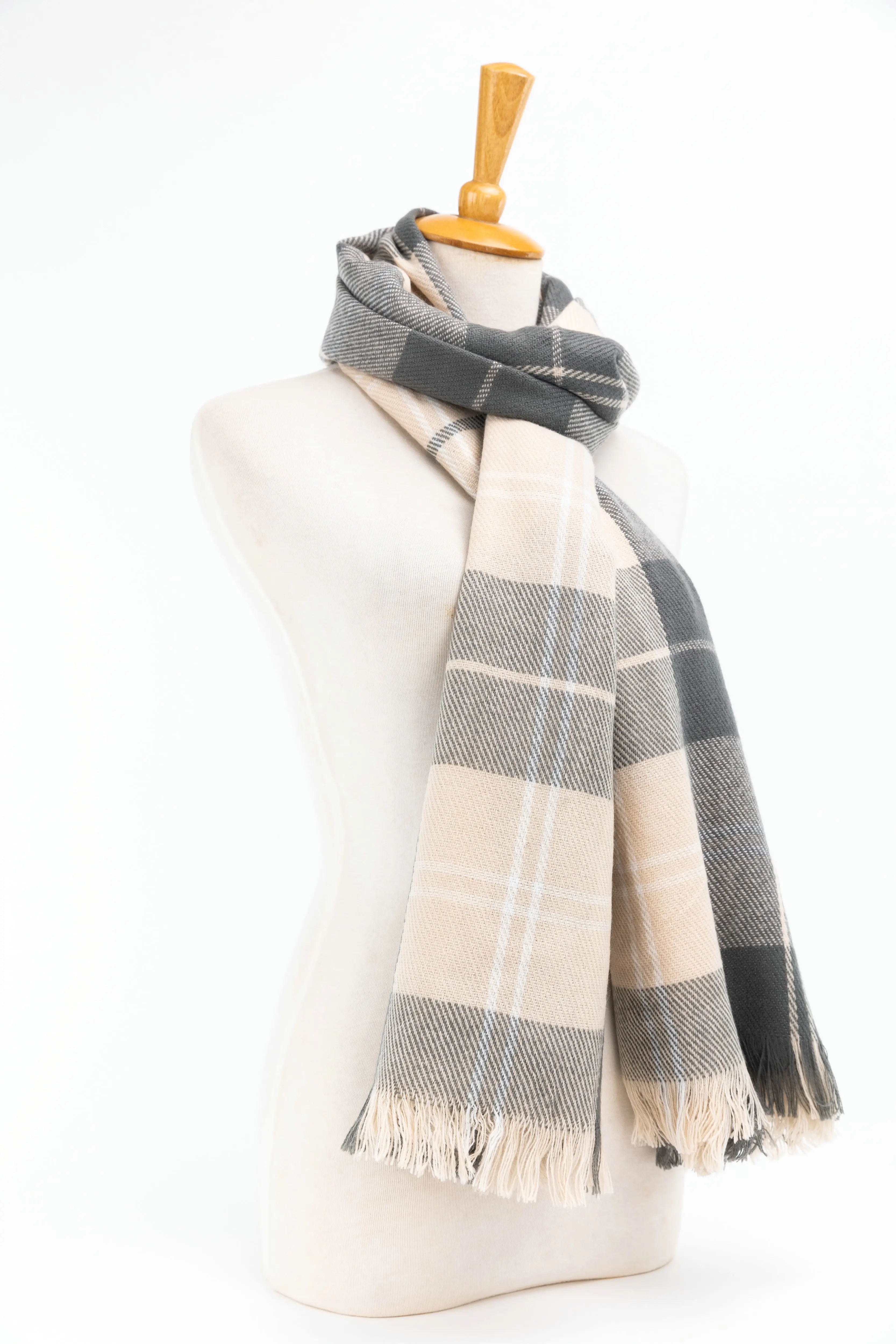 Popular Winter Fringe Checks Grid Tartan Cashmere Feel Shawl pashmina windowpane blanket Knitted scarf