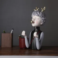 Antler bubble girl storage mobile phone holder resin crafts Nordic creative home decoration ornaments multifunctional