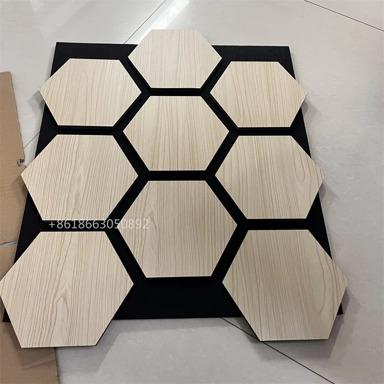 Manufacturer Hexagonal acoustic panels Polyester Fiber Board polyester acoustic panel Soundproof wood acoustic MDF akupanel