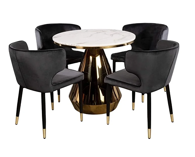 Europe luxury metal marble artificial stone round OEM Restaurant dining table