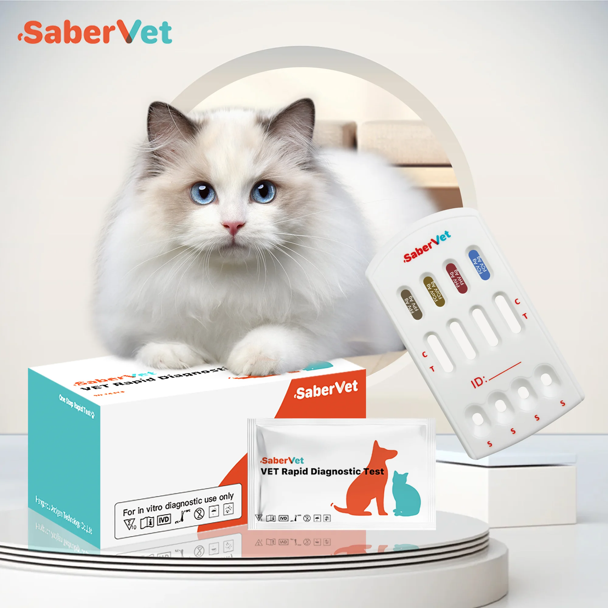 Veterinary 4 Way Test Kit FPV FCoV FHV FCV Ag Disease Rapid Test Kit