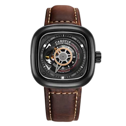 Large dial brown leather watchband watches stylish man automatic mechanical watch