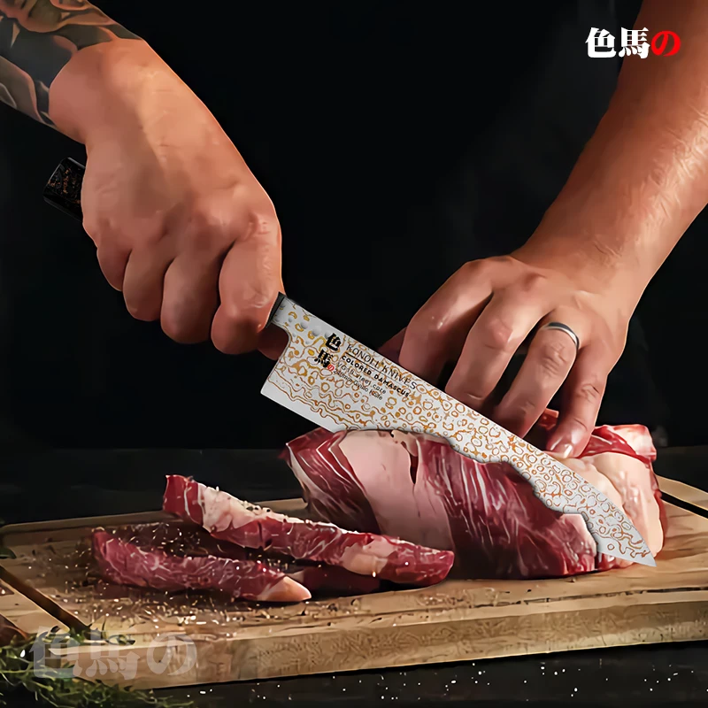 Colored Damascus Steel Kitchen Knife  Set Japanese  VG-10 Core Buffalo Horn & Resin Luxury handle