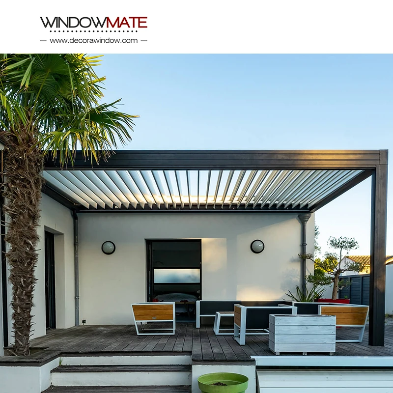 Wall mounted aluminum set solar panel waterproof sunroom pergola brackets glass walls pavilion smart pergolas for outdoor