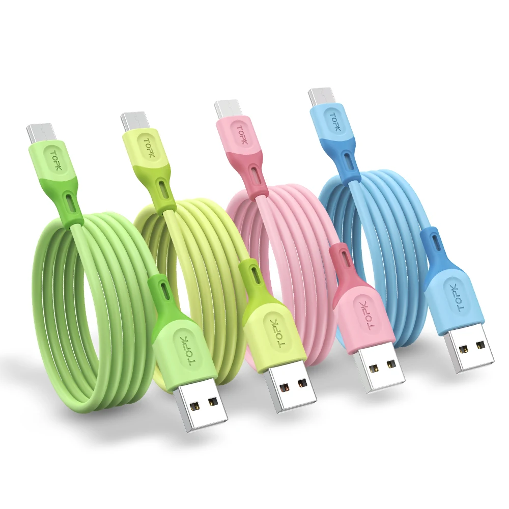 TOPK AN84 1 м пищевой Mirco USB C Быстрая зарядка Macaron жидкий силиконовый USB кабель для передачи данных