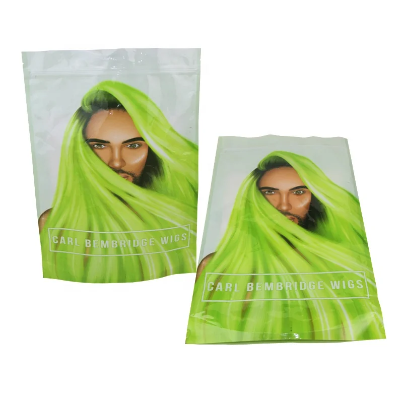 digital custom reclosable ziplock foil wig packing bags zipper plastic hair extension packaging bags pouches