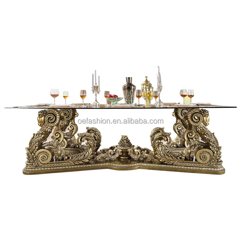 OE-FASHION custom 8 seats Dining Table Chair Set Italian Style antique glass top Rectangular Dining Table And Chair