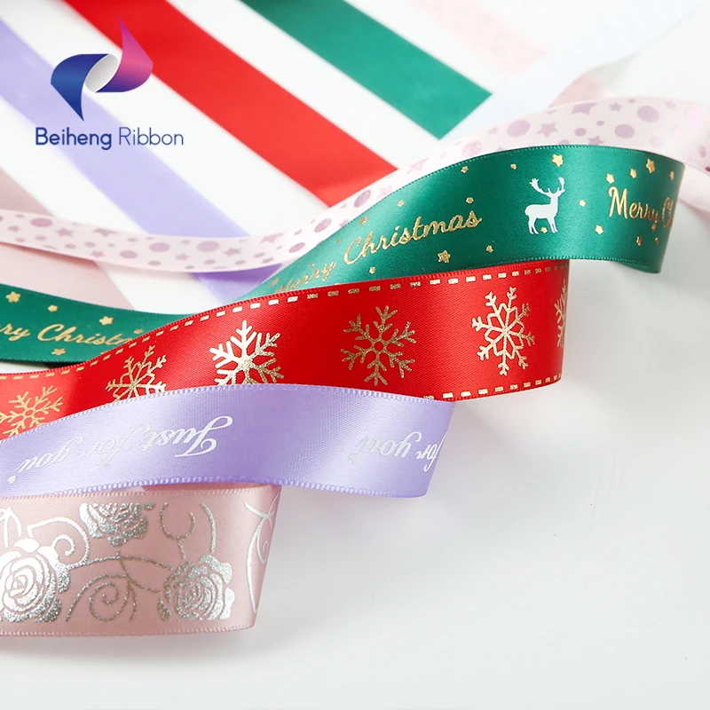13mm Width Custom Silk Screen/Gold Foil Printer Christmas Wire Edge Ribbon for Seasonal Decor, Logo Printing