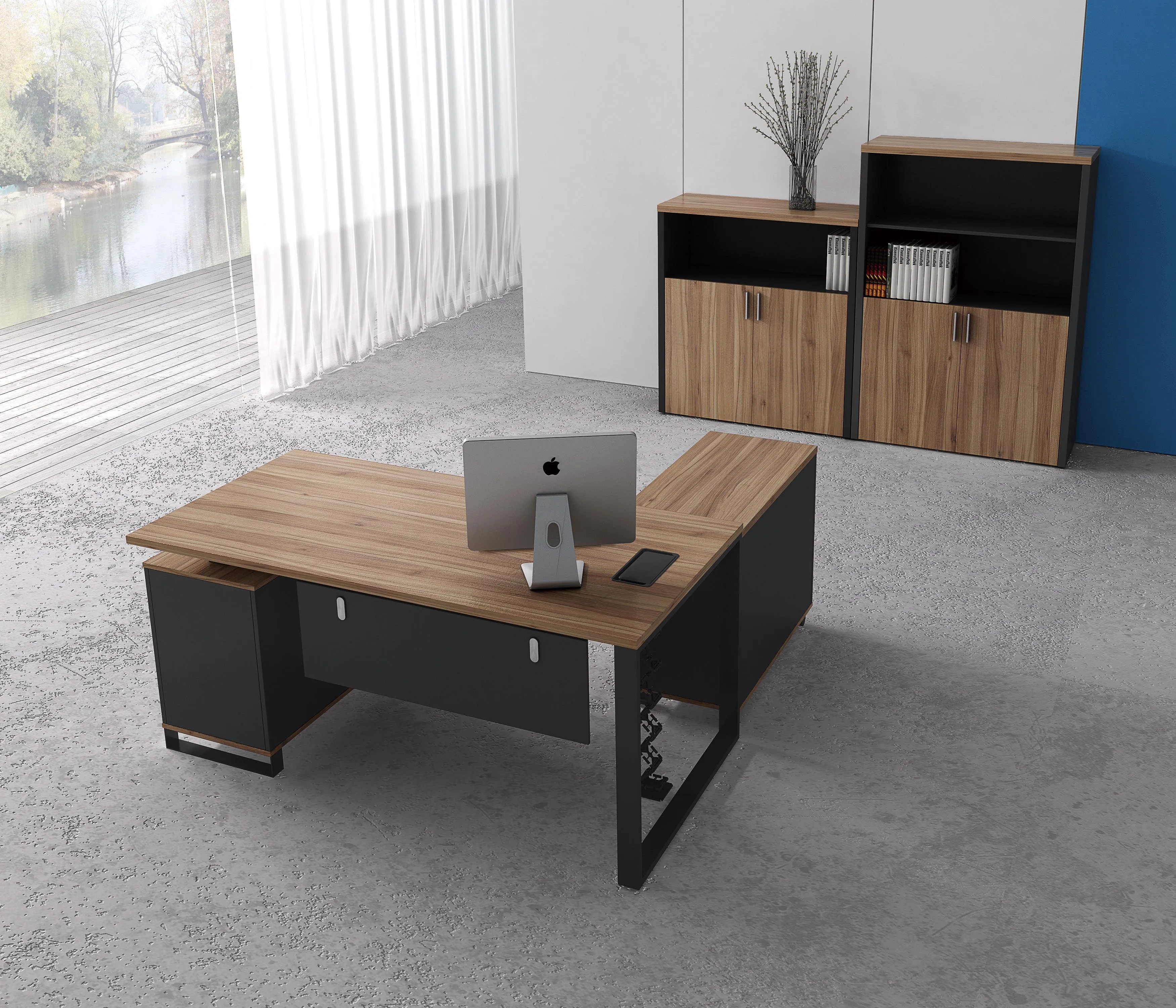 Office Conference Room Furniture Black Base Frame Wooden Melamine 10 Person Meeting Table