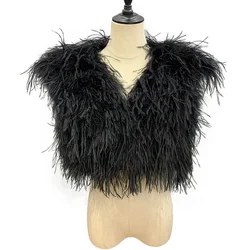 Designer Sleeveless Coat Fashion Fluffy Ostrich Feather Vest Real Fur Vest Women