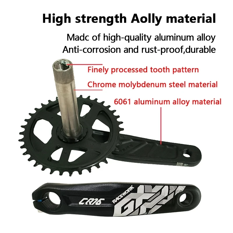 RACEWORK CR16 Speed Bicycle Crankset Mtb Cranks Chainring Bike Connecting Rods Hollow Integrated Fire Crank Arms for Bicycle