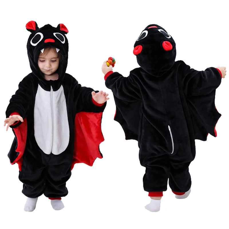 TONWHAR kids halloween christmas bat cosplay costume toddler flannel jumpsuit baby onesie