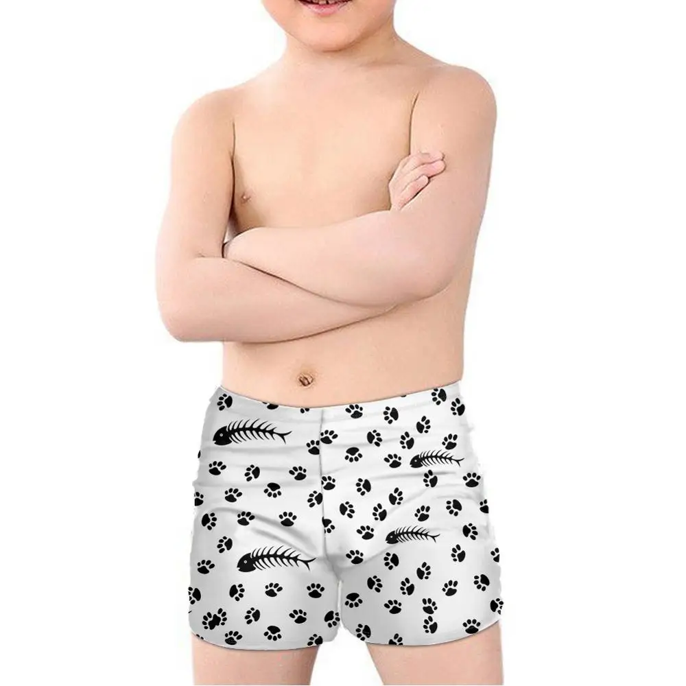 Милые летние спортивные пляжные шорты с принтом рыбьих костей по требованию, детские белые шорты на заказ для мальчиков