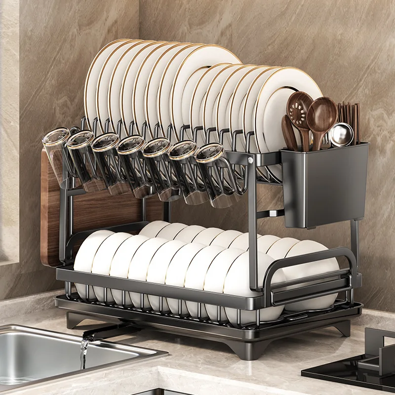 Кухонная столешница металлическая 2-ярусная стойка для столовых приборов Лидер продаж сушилка посуды оптовая продажа подставка тарелок с подносом