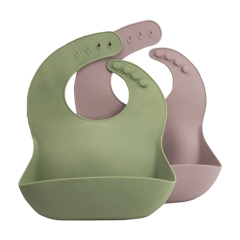 BPA Free Waterproof Silicone Baby Bib With with Food Catcher Silicone Baby Apron Bib