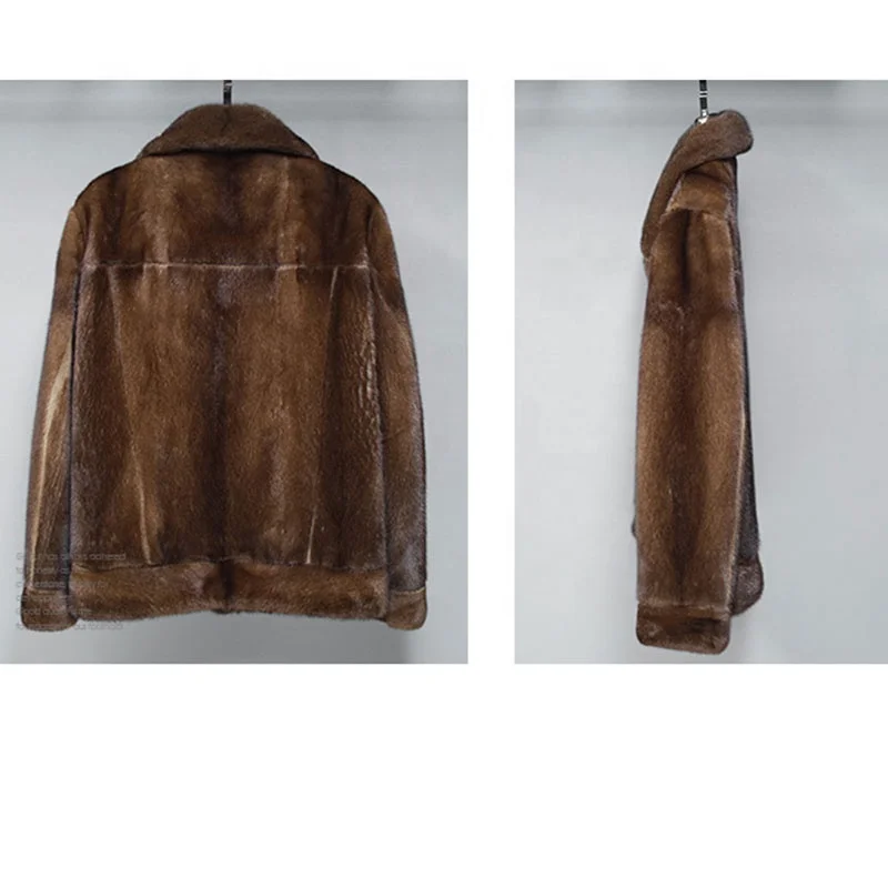 Natural Men Brown mink fur coat whole sable shawl collar male casual mink fur jacket coat