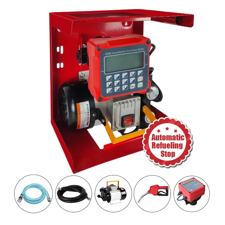 Small Portable Red Transfer Petrol Fuel Pump Kit For Gasoline And Diesel Pump 12v With Pump, Pipes, Nozzle, Flowmeter