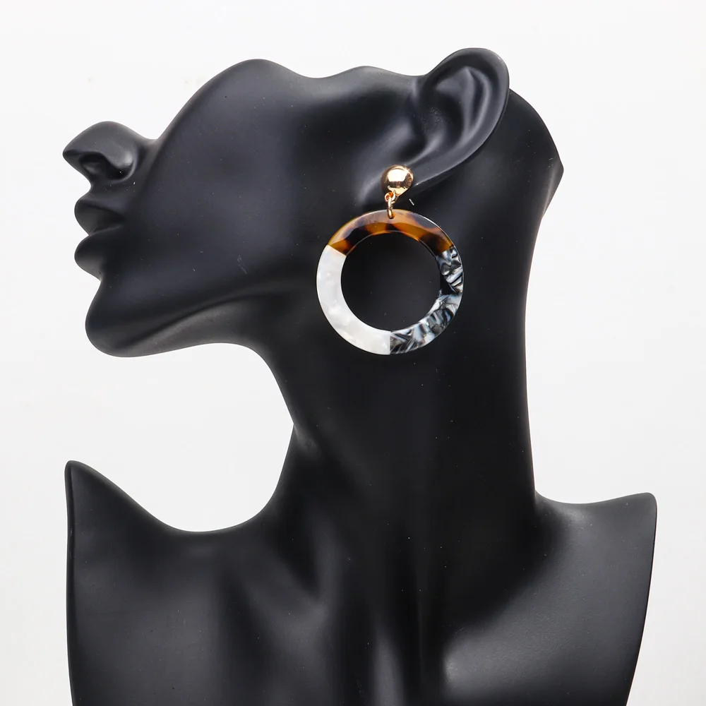 Autumn/Winter 2023 New Temperament Leopard Marble Splicing Acetic Acid Round Exaggerated Hollow Drop Earrings Retro