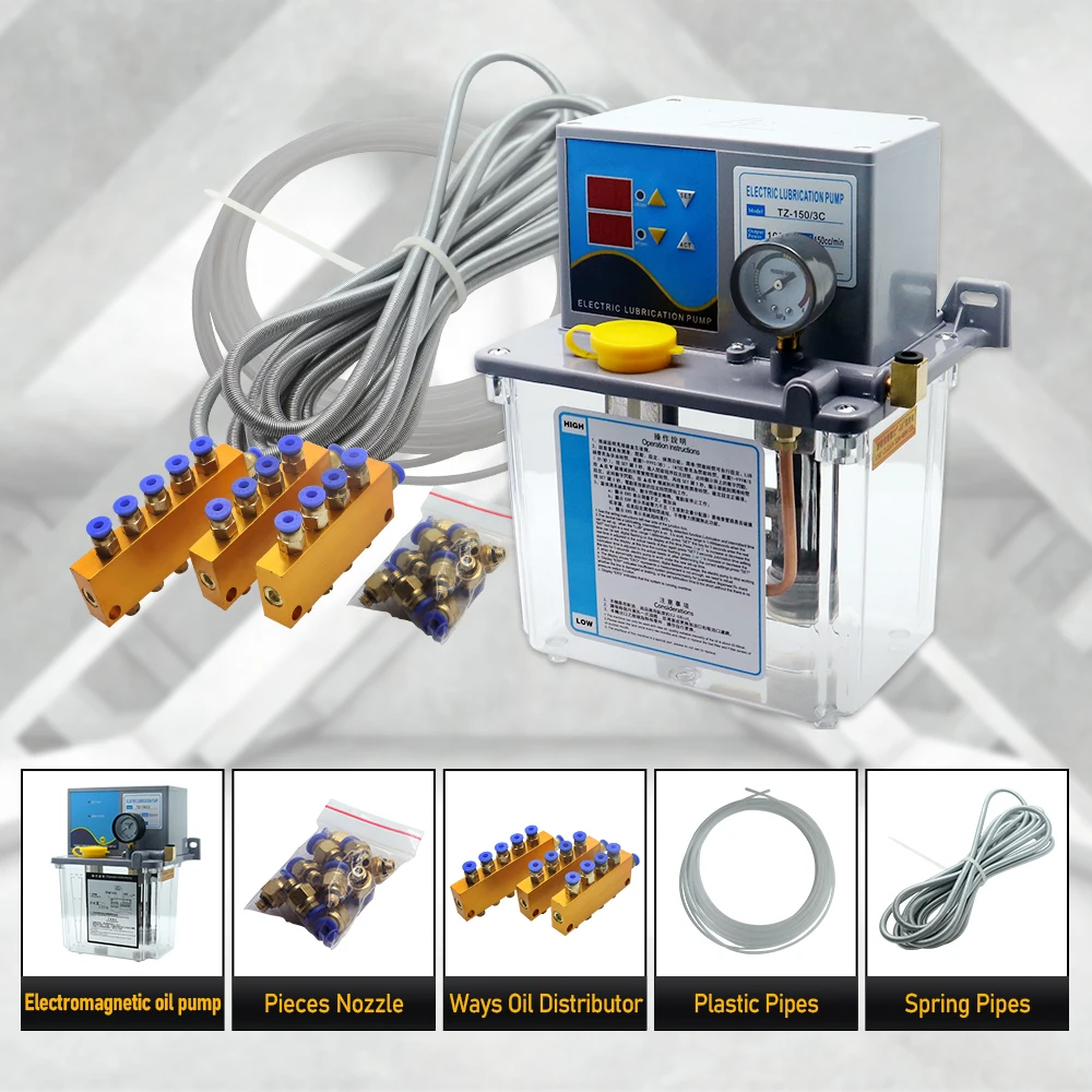 HLTNC Oil Pump TZ- 1503C 110V/220V Automatic Electric Gear 3L Double Display Lubrication Electromagnetic for Cnc