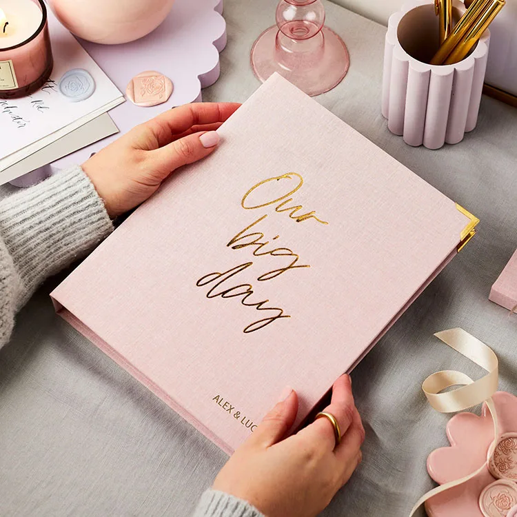 OVO Printing Simple Design Linen Hardcover Wedding Organizer Planner Loose-leaf Binder Journal With Foil Stamping  And Dividers