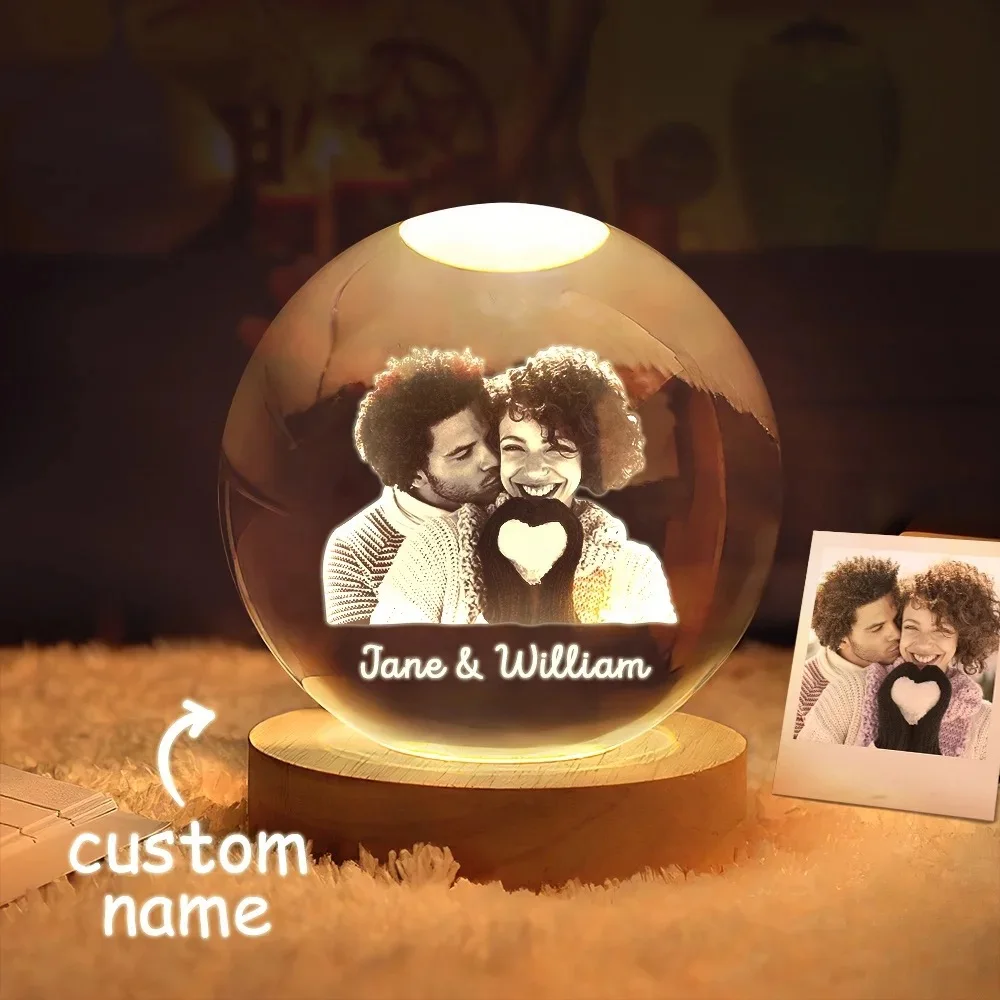 Clear K9 Crystal Image Sphere Globe Laser Sculpturing Custom Baby Pets Couples Crystal Ball for Photo Frame Gifts